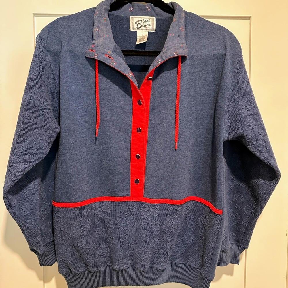 Vintage 90s Blast Blues Women’s Half Button Up Pullover Sweater
